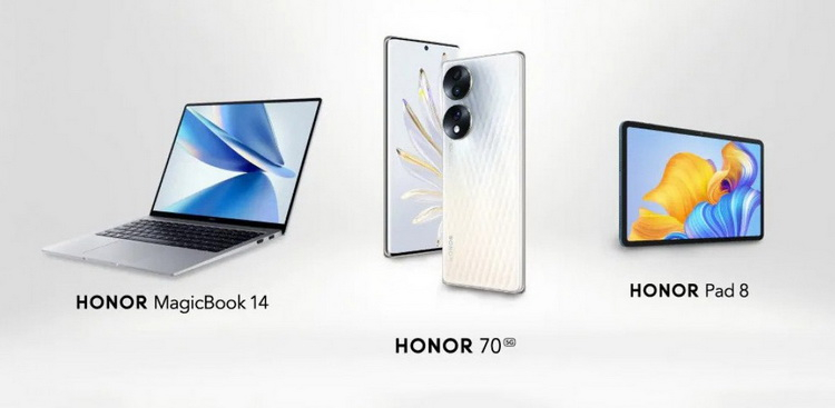 Honor анонсировала за пределами Китая смартфон Honor 70, ноутбук MagicBook 14 и планшет Pad 8
