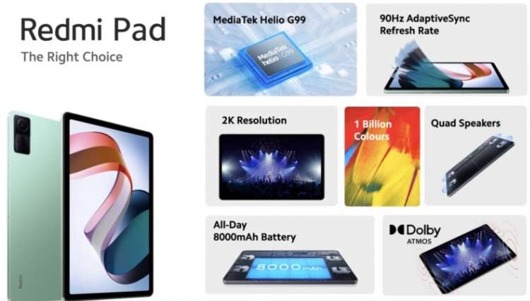 Xiaomi представила планшет Redmi Pad — 10,6-дюймовый экран 2K и чип Helio G99 за $160