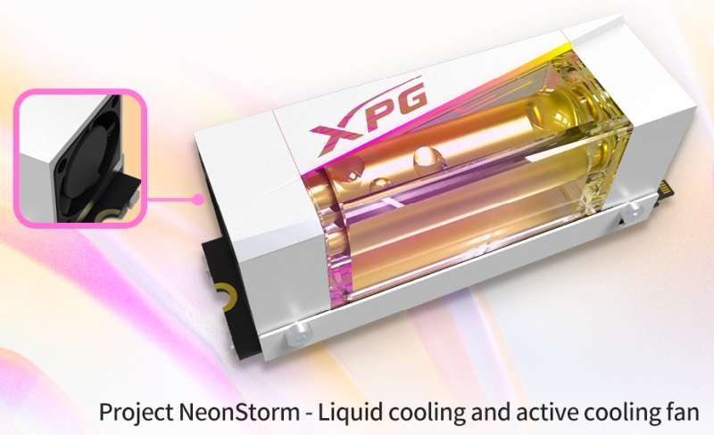 Adata показала твердотельный накопитель NeonStorm с автономным жидкостным охлаждением и парой вентиляторов